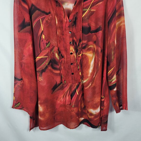 Chico's Additions Blouse Women's Size Large Red & Black Abstract Design - Picture 3 of 11